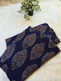 Navy Blue Paisley Hand Block Print Modal Silk Fabric (Per Meter)