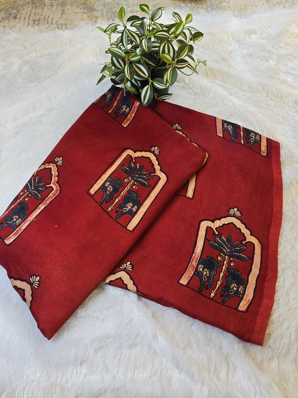 Mughal Elephant Modal Silk Fabric (Per Meter)
