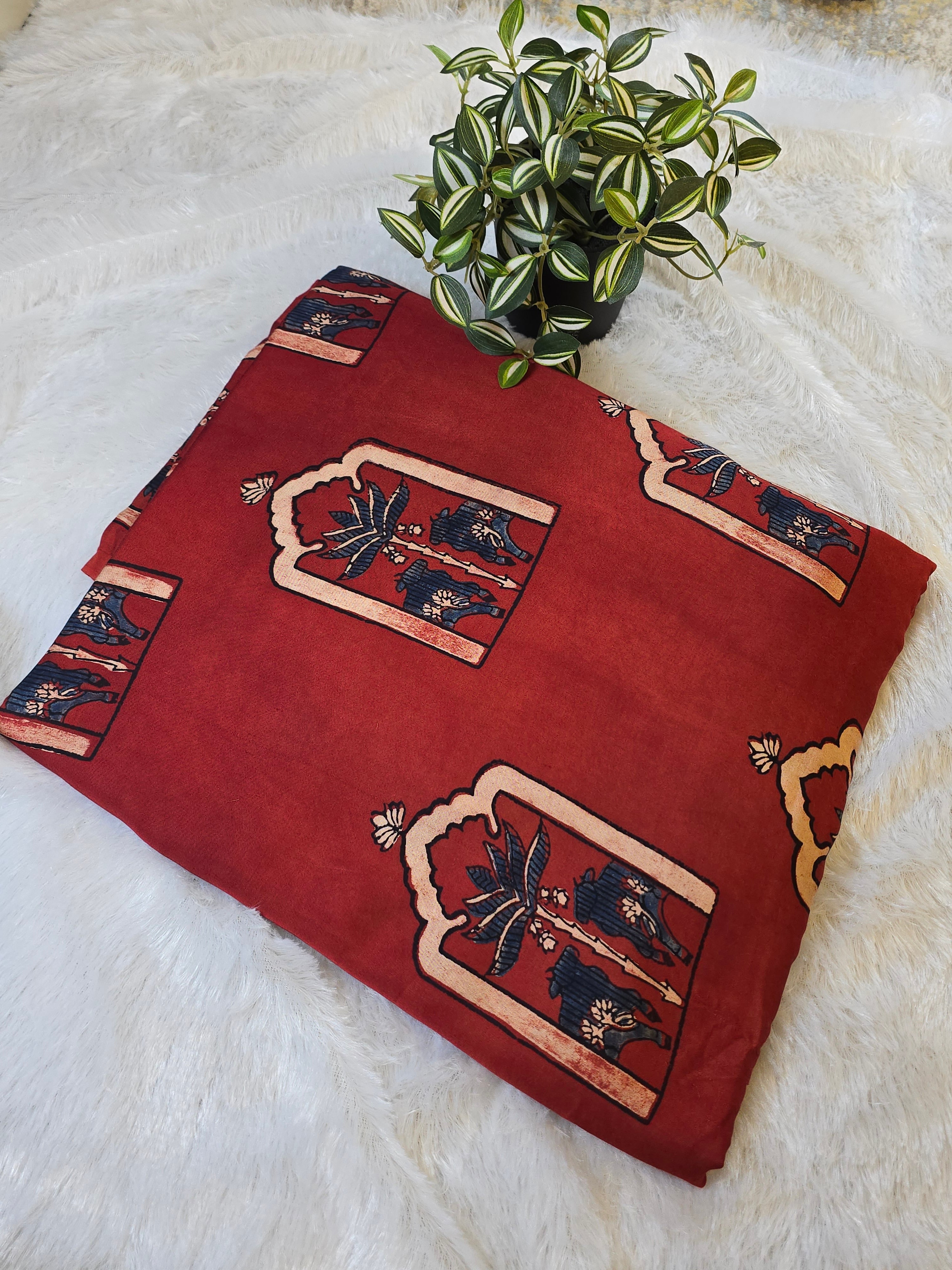Mughal Elephant Modal Silk Fabric (Per Meter)