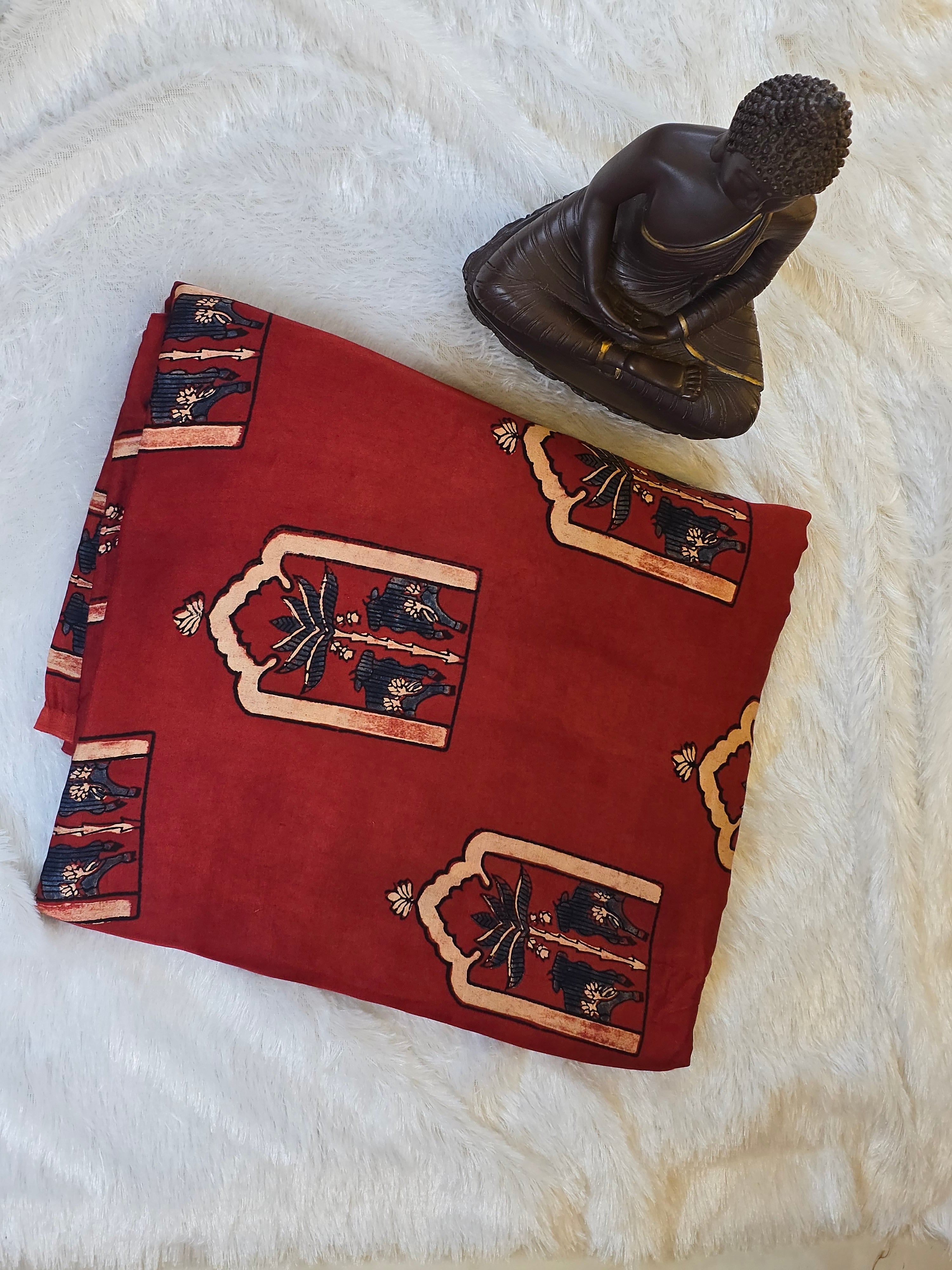 Mughal Elephant Modal Silk Fabric (Per Meter)
