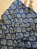 Indigo Blue Geometric Block Print Modal Silk Fabric (Per Meter)