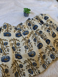 Cream Floral Block Print Modal Silk Fabric (Per Meter)