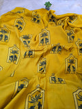 Yellow Mughal Print Modal Silk Fabric (Per Meter)